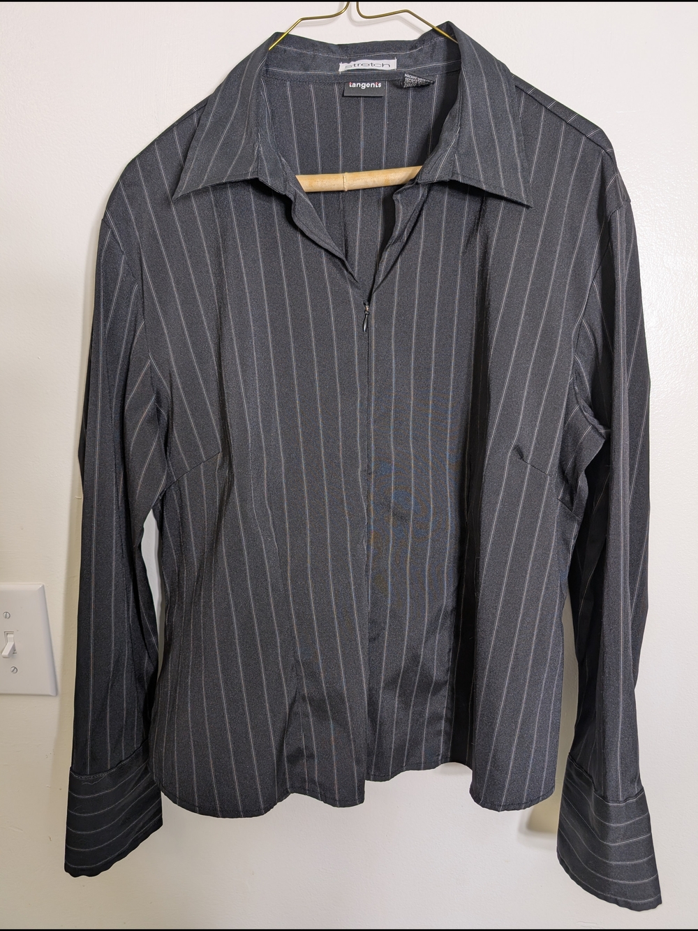 Tangents Pinstripe Stretch Button-Up Shirt in Black